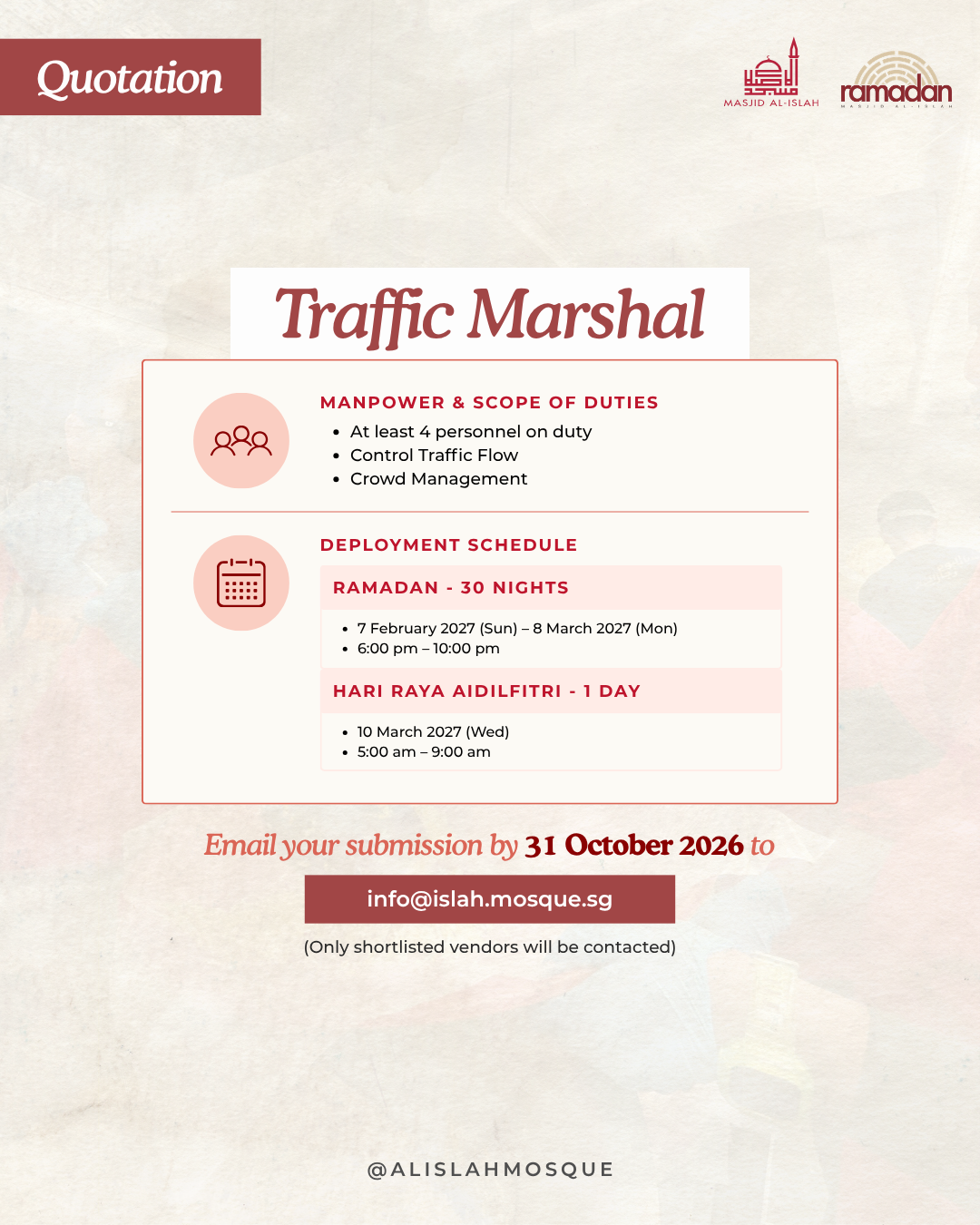 Traffic Marshal quotation invitation